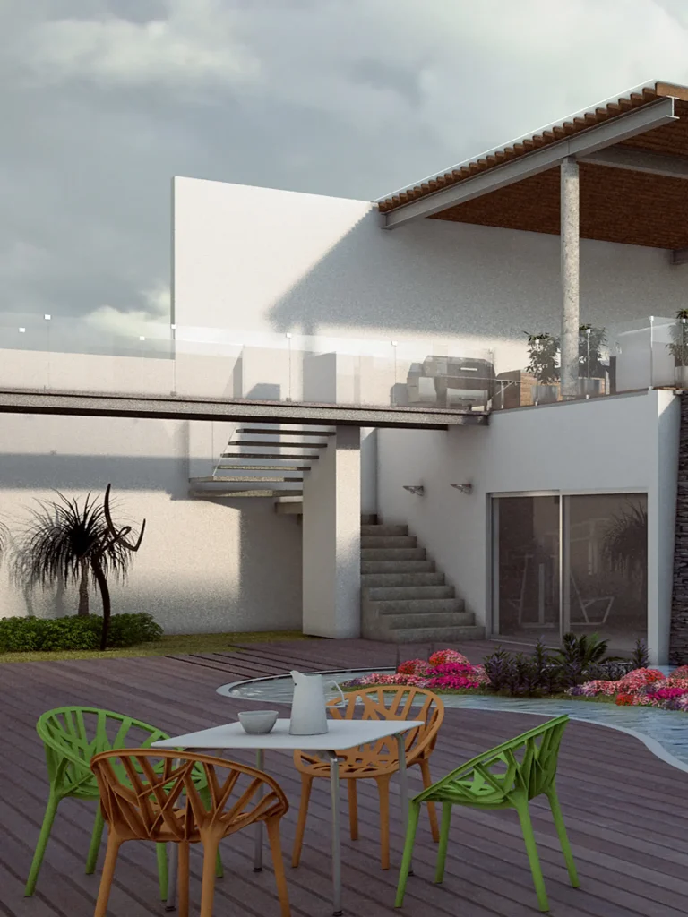 Terraza exterior de varios niveles, un ejemplo de la construcción de precisión ejecutada por nuestra firma de arquitectura.